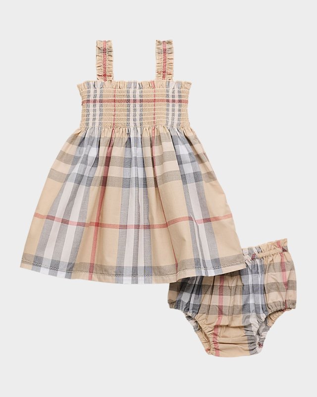 Girl's Tegan Check-Print Smocked Dress W/ Bloomers, Size 3M-18